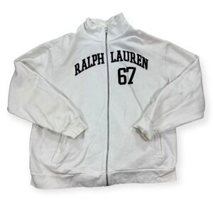 Vintage Ralph Lauren Sweater Men's XL White Zip Up Spell Out Mockneck Sweatshirt